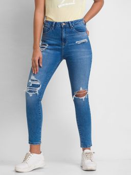 Spykar - Mid Blue Cotton Super Skinny Ankle Length Jeans For Women (alexa)