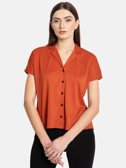 Kazo - Rust Cuban Collar Extended Shoulder Shirt