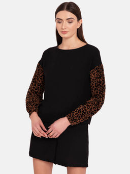 Kazo - Black Animal Sleeves Boxy Top