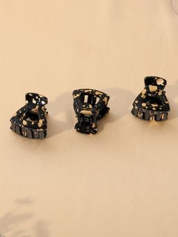 Estele - Black Color With Gold Dots Plastic Butterfly Hair Clutchers for Women Pack 3
