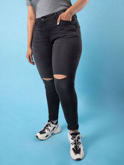 Instafab Plus - Size Women Stylish Torn Casual Black Jeans
