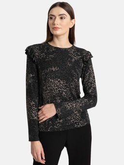 Kazo - Black Lurex Leopord Print Top