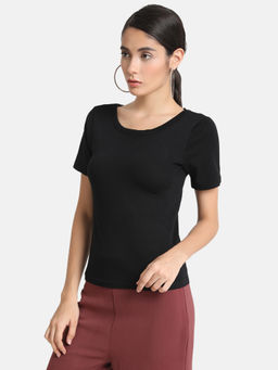 Kazo - Black Cross Neck Detail Top