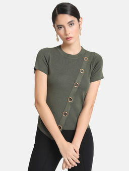 Kazo - Olive Eyelet Detail Top