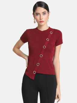 Kazo - Maroon Eyelet Detail Top