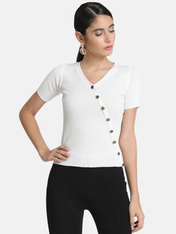 Kazo - White Button Detail Top