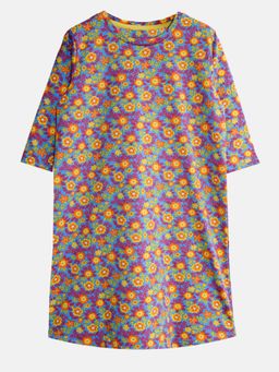 KiddoPanti - Girls Mauve Printed Night Dress
