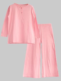 KiddoPanti - Girls Pink Solid T-shirt with Pyjama