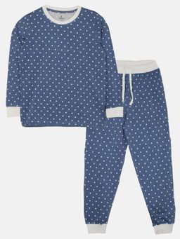 KiddoPanti - Unisex Navy Blue Polka Dots T-shirt with Pyjama