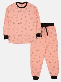 KiddoPanti - Unisex Peach Printed T-Shirt with Pyjama