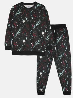 KiddoPanti - Unisex Black Printed T-shirt with Pyjama