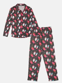 KiddoPanti - Boys Black Printed Shirt with Pyjama