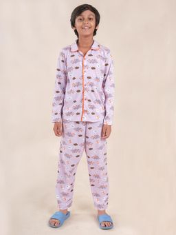 KiddoPanti - Boys Mauve Printed Shirt with Pyjama