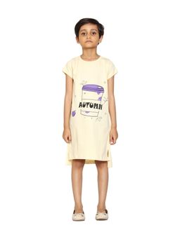 KiddoPanti - Girls Beige Printed Night Dress