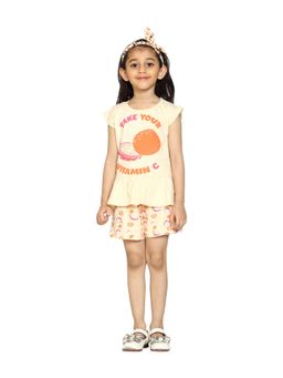 KiddoPanti - Girls Beige Printed T-shirt with Shorts