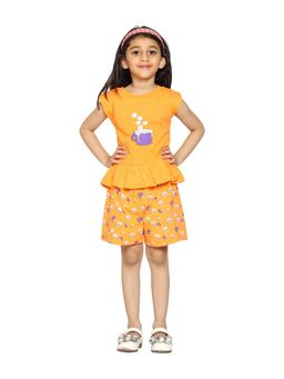 KiddoPanti - Girls Yellow Printed T-shirt with Shorts