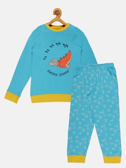 KiddoPanti - Girls Aqua Printed T-shirt with Pyjama