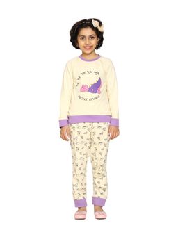 KiddoPanti - Girls Beige Printed T-shirt with Pyjama
