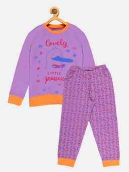 KiddoPanti - Girls Purple Printed T-shirt with Pyjama