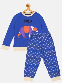 KiddoPanti - Girls Navy Blue Printed T-shirt with Pyjama