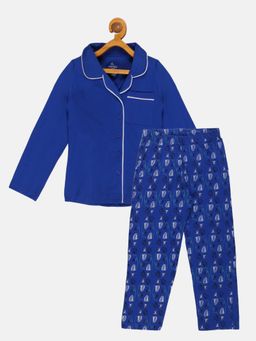 KiddoPanti - Girls Navy Blue Printed Shirt with Pyjama