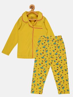 KiddoPanti - Girls Yellow Printed Shirt with Pyjama