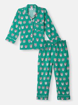 Nautinati - Owl Print Night Suit Shirt and Pyjama (Set of 2)