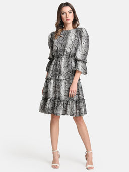 Kazo - Grey Printed Tiered Dress