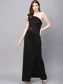 Kazo - Black Sequin Insert Maxi With One Shoulder