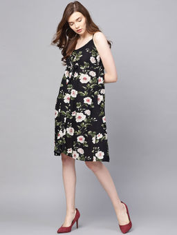 Kazo - Black Combo Front Knot Midi Dress