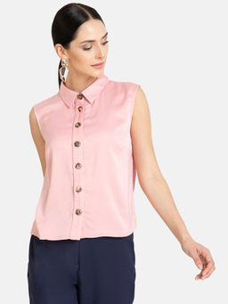 Kazo - Blush Half Placket Show Detail Top