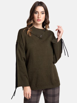 Kazo - Olive Fold Over Neck Pullover