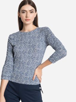 Kazo - Blue White Combo Animal Print Top