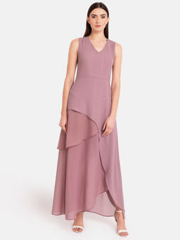 Kazo - Purple Asymmetric Overlay Dress