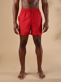 Tommy Hilfiger - Red Regular Fit Solid Mid Rise Shorts