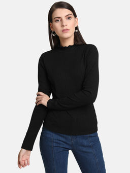 Kazo - Black Lace Band Neck T-Shirt