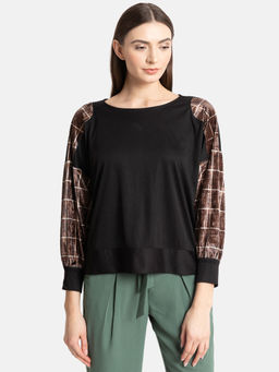 Kazo - Black Painted Vellour Sleeve Detail Top