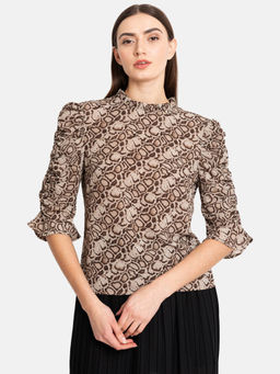 Kazo - Brown Smocking Top
