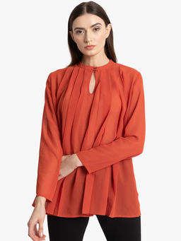 Kazo - Rust Pleated Neck Band Top