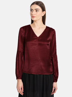 Kazo - Maroon Sleeve Detailed Top