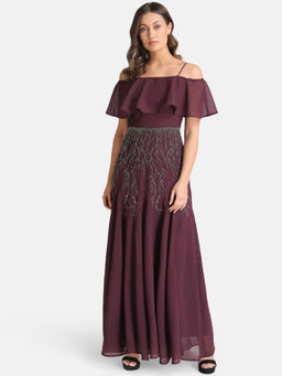 Kazo - Purple Overlay Detail Maxi Dress