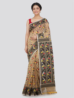 PinkLoom - Womens Soft Cotton Jamdani Saree without Blouse -Beige
