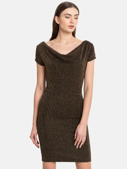 Kazo - Black Cowl Neck Cap Sleeve Lurex Stripe Mini