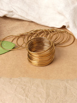 ToniQ - Antique Gold Plated Metal Classic Bangle For Women (Pack of 18)