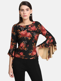 Kazo - Black Suede Flared Sleeeve Top