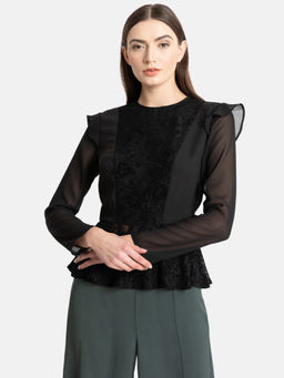 Kazo - Black Lace Peplum Top