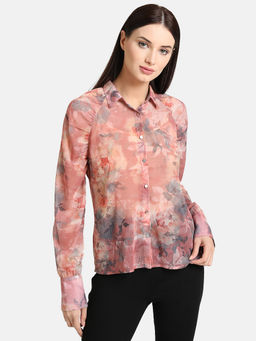 Kazo - Pink Gathered Sleeves Printed Shirt