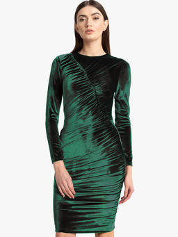Kazo - Green Velvet Body Con With Ruching