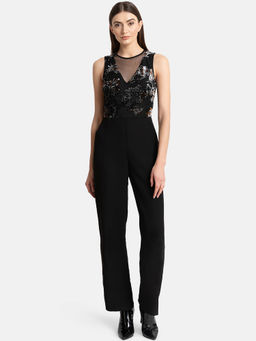 Kazo - Black Flock Velvet Jumpsuit