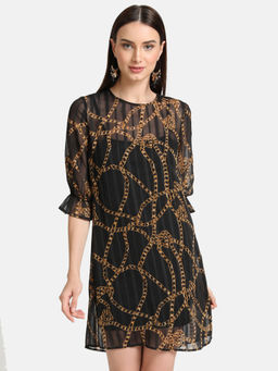 Kazo - Black Printed Shadow Stripe Mini Dress